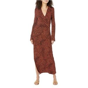 Free People Shayla Wrap Midi dress plunging neckline rendered on a ruched style.